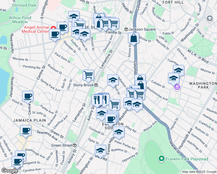 map of restaurants, bars, coffee shops, grocery stores, and more near 145 Boylston Street in Boston