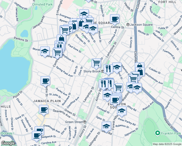 map of restaurants, bars, coffee shops, grocery stores, and more near 5 Hubbard Street in Boston