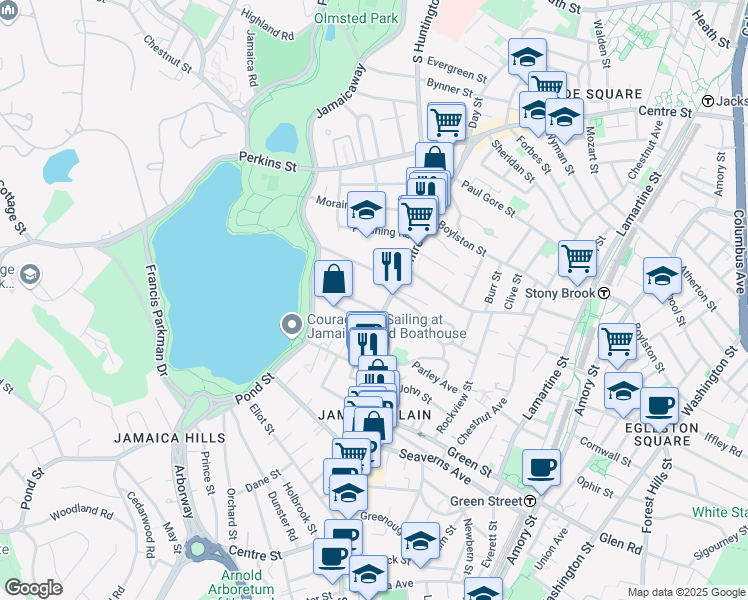 map of restaurants, bars, coffee shops, grocery stores, and more near in Boston