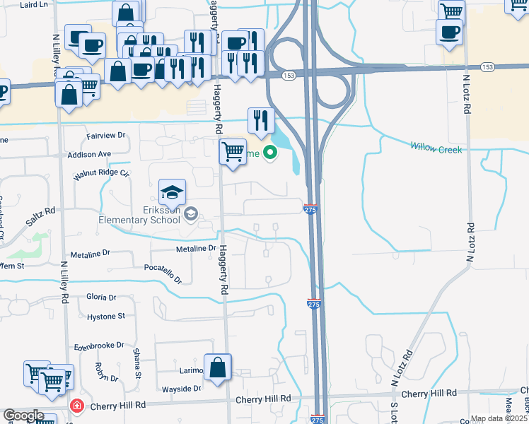 map of restaurants, bars, coffee shops, grocery stores, and more near 1122 Canterbury Circle in Canton
