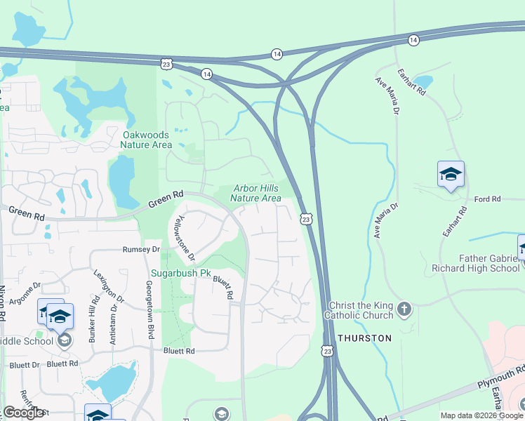 map of restaurants, bars, coffee shops, grocery stores, and more near 3509 Burbank Drive in Ann Arbor