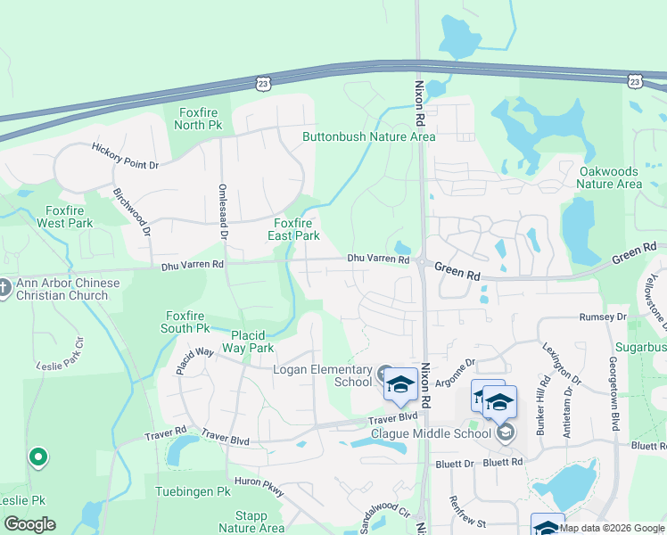 map of restaurants, bars, coffee shops, grocery stores, and more near 2767 Ashcombe Drive in Ann Arbor