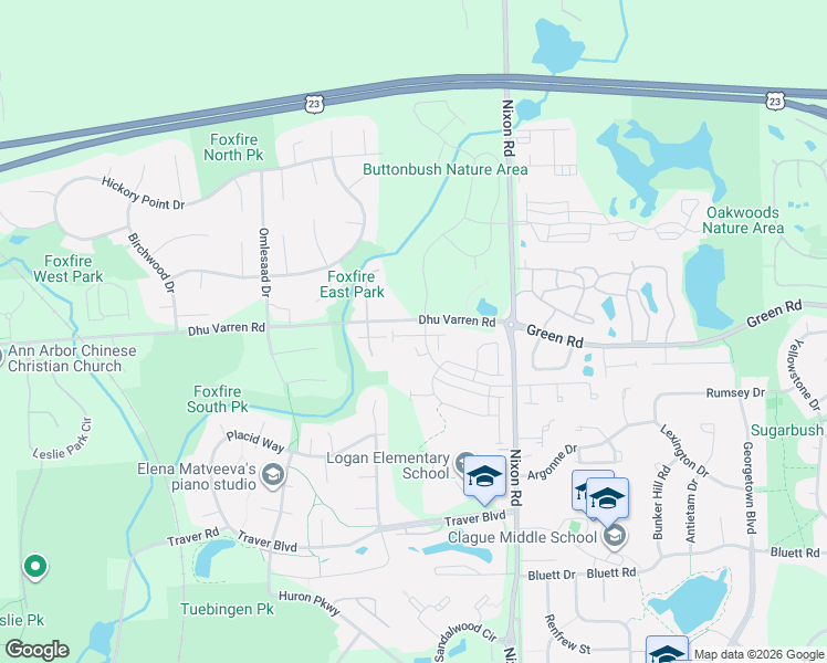 map of restaurants, bars, coffee shops, grocery stores, and more near 2767 Ashcombe Drive in Ann Arbor