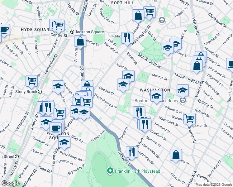 map of restaurants, bars, coffee shops, grocery stores, and more near 1 Cobden Street in Boston