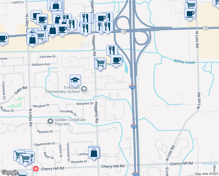 map of restaurants, bars, coffee shops, grocery stores, and more near 1122 Canterbury Circle in Canton