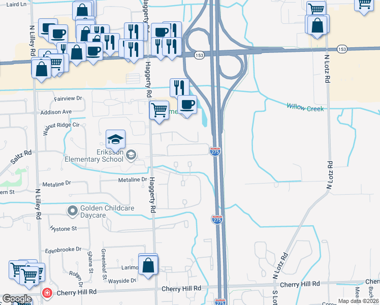map of restaurants, bars, coffee shops, grocery stores, and more near 1002 Canterbury Circle in Canton