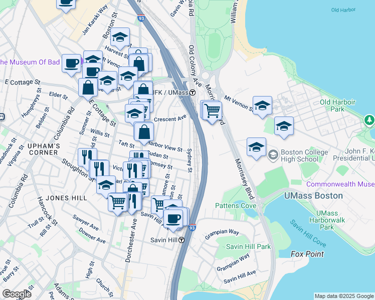 map of restaurants, bars, coffee shops, grocery stores, and more near 62-64 Sudan Street in Boston