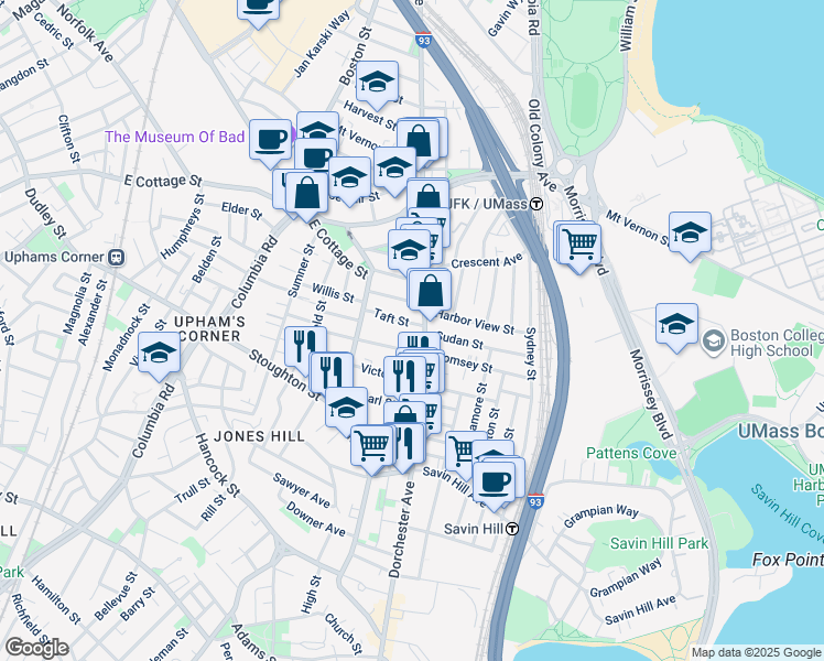 map of restaurants, bars, coffee shops, grocery stores, and more near in Boston