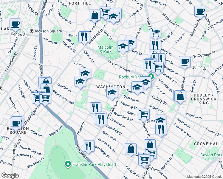 map of restaurants, bars, coffee shops, grocery stores, and more near 94 Harrishof Street in Boston