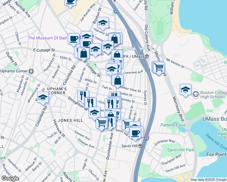 map of restaurants, bars, coffee shops, grocery stores, and more near in Boston