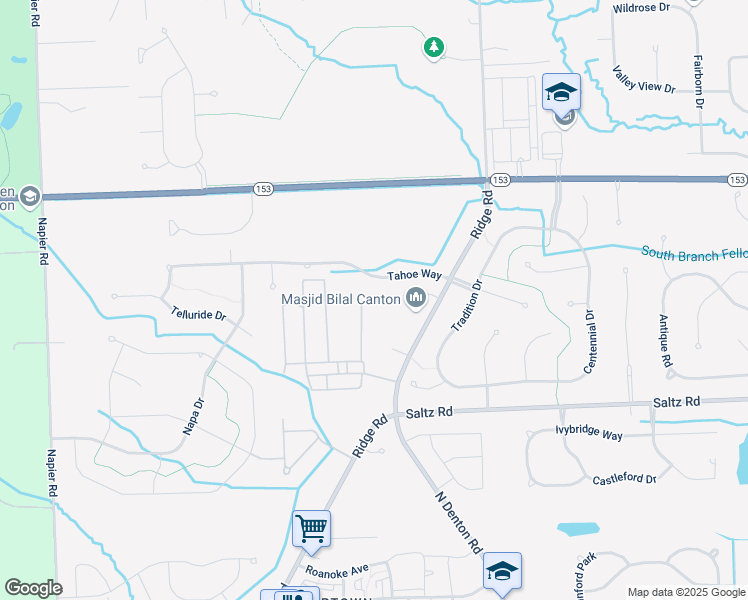 map of restaurants, bars, coffee shops, grocery stores, and more near 1475 North Ridge Road in Canton