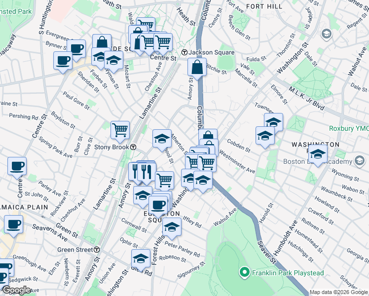 map of restaurants, bars, coffee shops, grocery stores, and more near 17 Copley Street in Boston