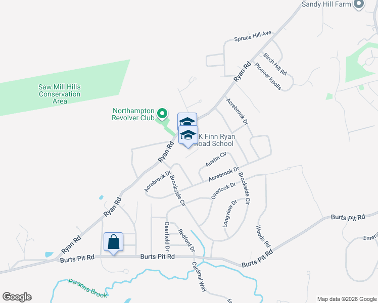 map of restaurants, bars, coffee shops, grocery stores, and more near 498 Ryan Road in Northampton
