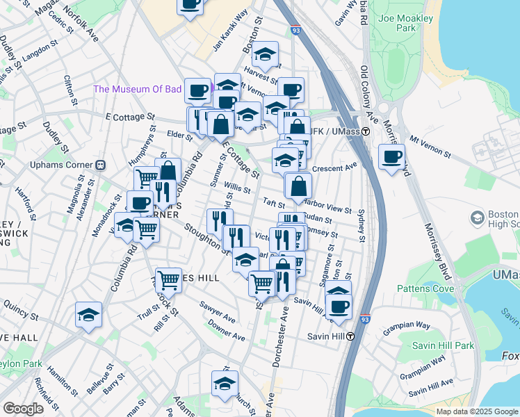 map of restaurants, bars, coffee shops, grocery stores, and more near 31 Pleasant Street in Boston