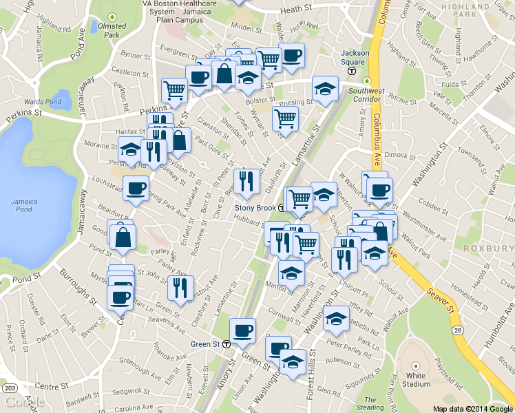 map of restaurants, bars, coffee shops, grocery stores, and more near 5 Hubbard Street in Boston