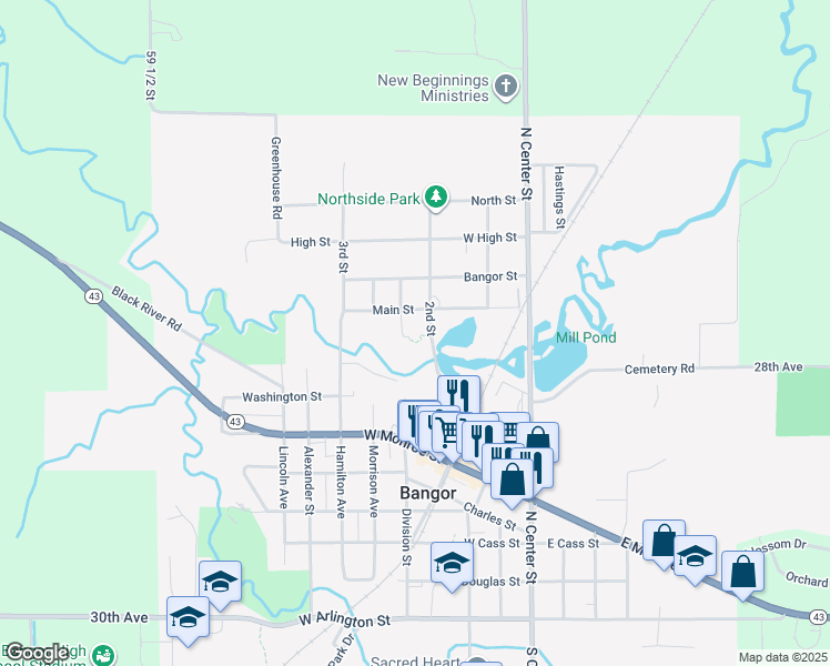 map of restaurants, bars, coffee shops, grocery stores, and more near 820 2nd Street in Bangor