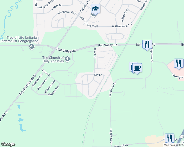 map of restaurants, bars, coffee shops, grocery stores, and more near 5001 Key Lane in McHenry