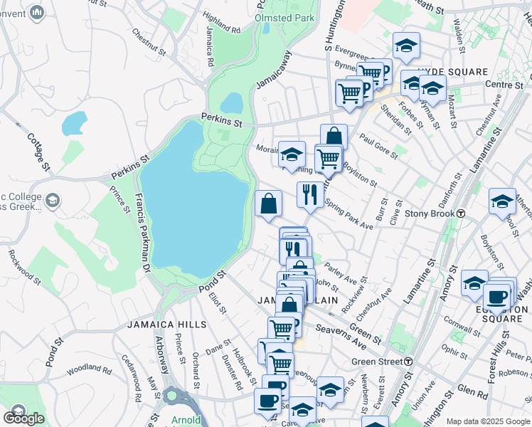 map of restaurants, bars, coffee shops, grocery stores, and more near 478 Jamaicaway in Boston
