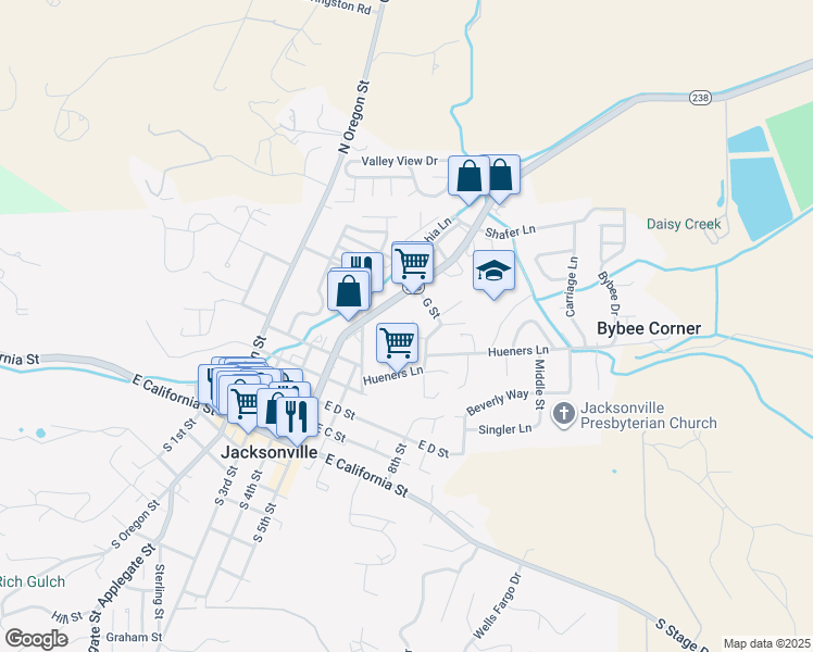 map of restaurants, bars, coffee shops, grocery stores, and more near 515 G Street in Jacksonville