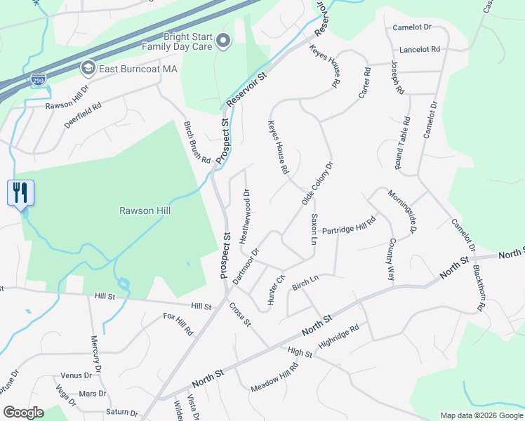 map of restaurants, bars, coffee shops, grocery stores, and more near 19 Dartmoor Drive in Shrewsbury