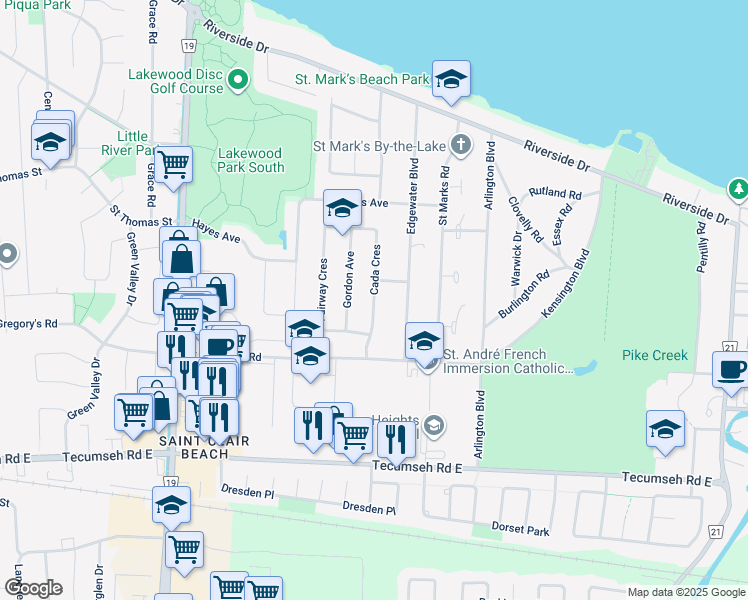 map of restaurants, bars, coffee shops, grocery stores, and more near 323 Cada Crescent in Windsor