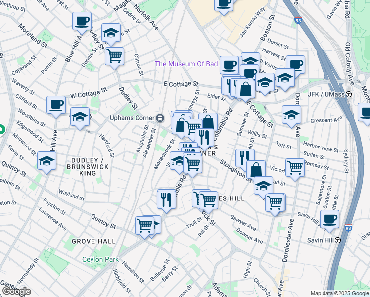 map of restaurants, bars, coffee shops, grocery stores, and more near 20 Arion Street in Boston