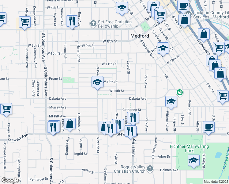 map of restaurants, bars, coffee shops, grocery stores, and more near 604 Newtown Street in Medford