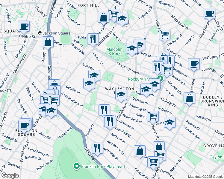 map of restaurants, bars, coffee shops, grocery stores, and more near 45 Holworthy Street in Boston