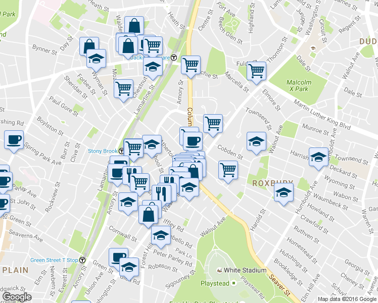 map of restaurants, bars, coffee shops, grocery stores, and more near in Boston