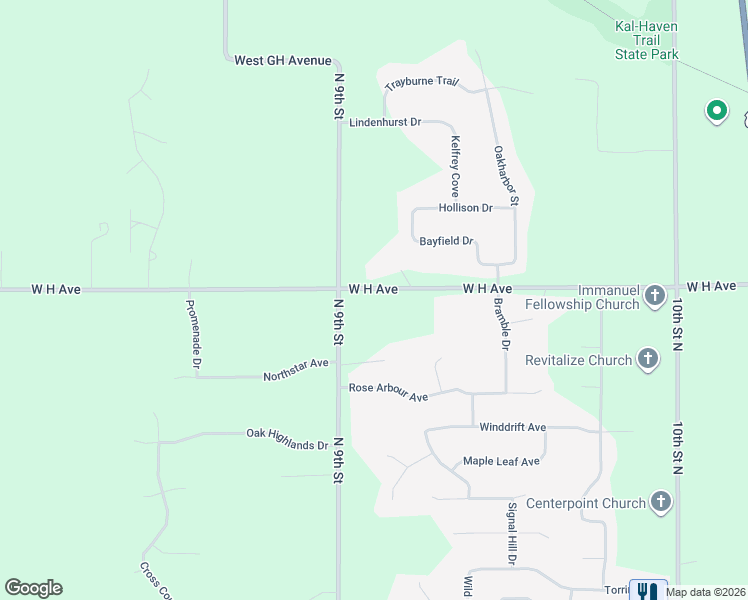 map of restaurants, bars, coffee shops, grocery stores, and more near 6647 West H Avenue in Kalamazoo