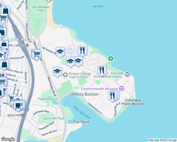 map of restaurants, bars, coffee shops, grocery stores, and more near 375 Mount Vernon Street in Boston