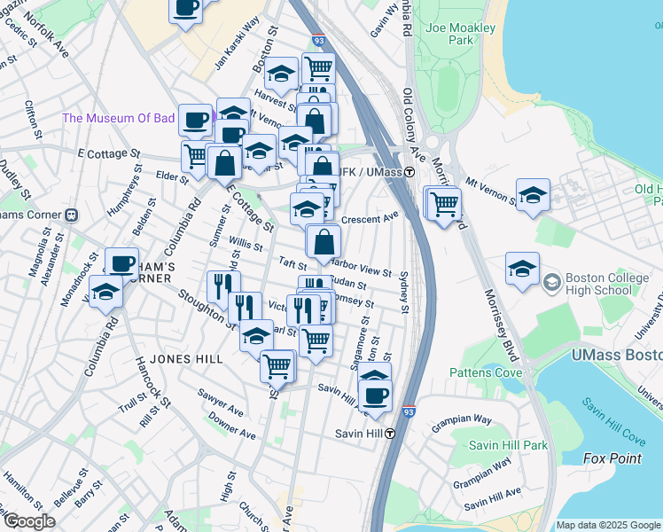 map of restaurants, bars, coffee shops, grocery stores, and more near in Boston