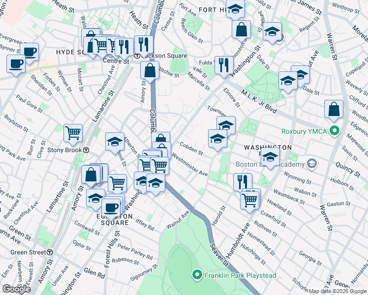 map of restaurants, bars, coffee shops, grocery stores, and more near 30 Cobden Street in Boston