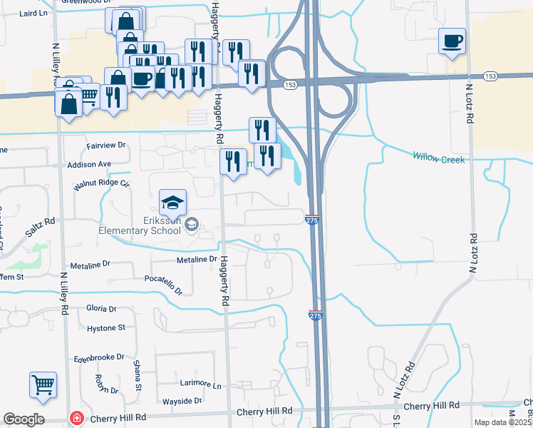 map of restaurants, bars, coffee shops, grocery stores, and more near 41299 Heathmore Court in Canton