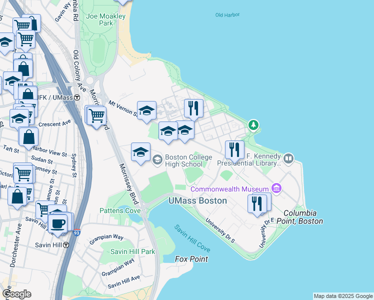 map of restaurants, bars, coffee shops, grocery stores, and more near in Boston