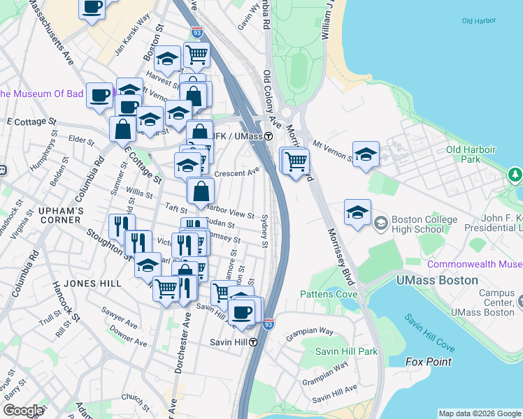 map of restaurants, bars, coffee shops, grocery stores, and more near 21 Spring Garden Street in Boston