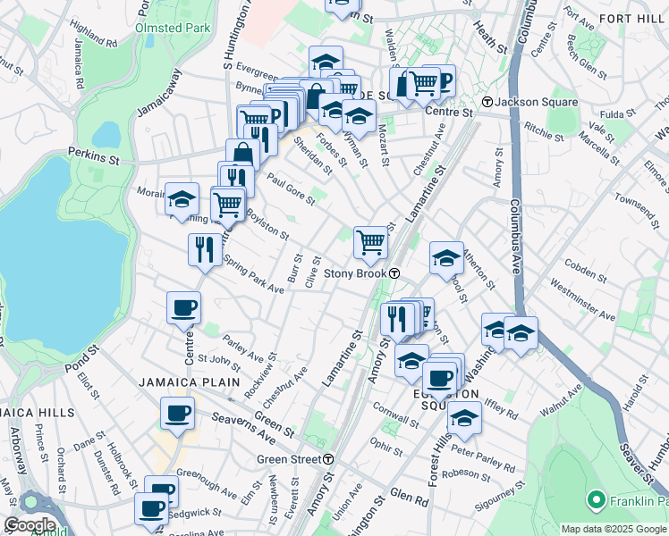 map of restaurants, bars, coffee shops, grocery stores, and more near 29 Beecher Street in Boston