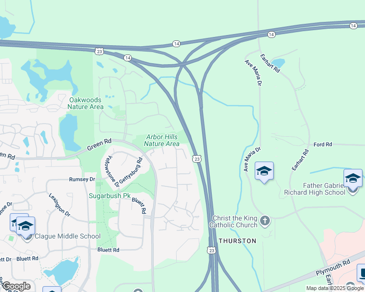 map of restaurants, bars, coffee shops, grocery stores, and more near 3554 Burbank Drive in Ann Arbor