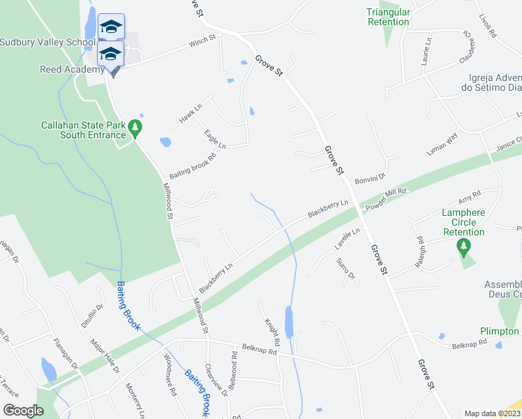 map of restaurants, bars, coffee shops, grocery stores, and more near 9 Blueberry Circle in Framingham