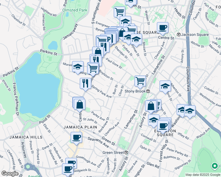map of restaurants, bars, coffee shops, grocery stores, and more near 35 Boylston Street in Boston