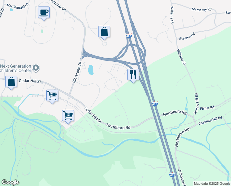 map of restaurants, bars, coffee shops, grocery stores, and more near 30 Saint Ives Way in Marlborough