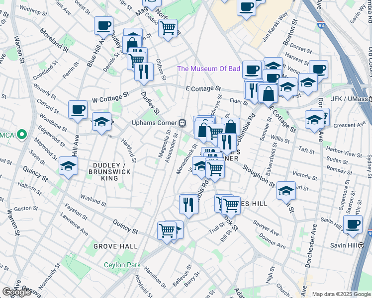 map of restaurants, bars, coffee shops, grocery stores, and more near 9 Nonquit Street in Boston