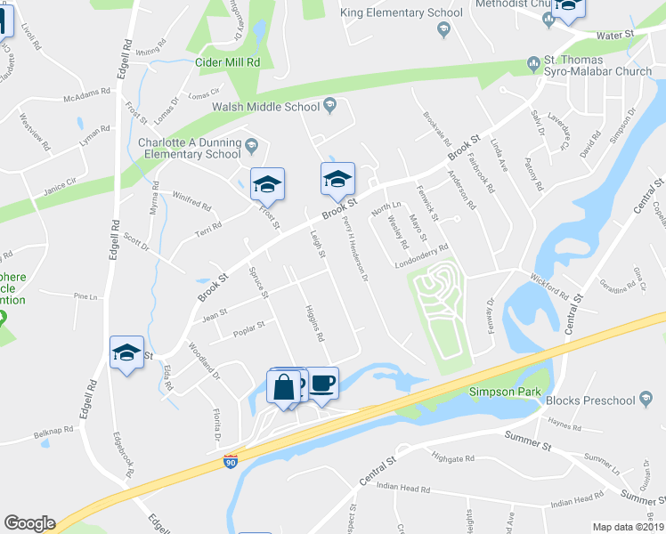 map of restaurants, bars, coffee shops, grocery stores, and more near 79 Leigh Street in Framingham