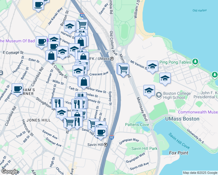 map of restaurants, bars, coffee shops, grocery stores, and more near 21 Spring Garden Street in Boston