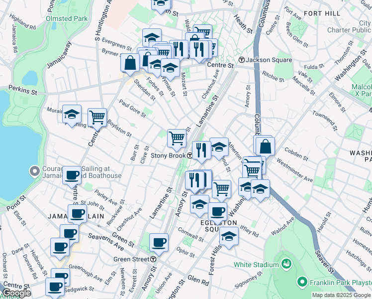 map of restaurants, bars, coffee shops, grocery stores, and more near 155 Lamartine Street in Boston