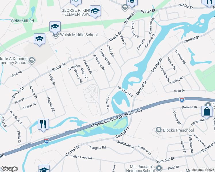 map of restaurants, bars, coffee shops, grocery stores, and more near 37 Anderson Road in Framingham