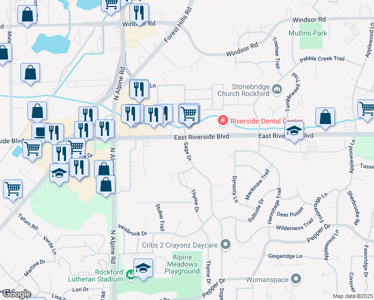 map of restaurants, bars, coffee shops, grocery stores, and more near in Loves Park