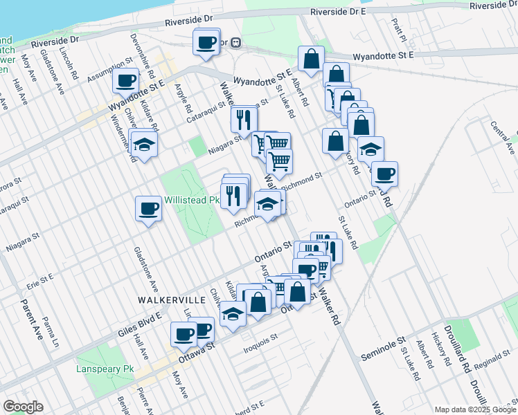 map of restaurants, bars, coffee shops, grocery stores, and more near 1074 Monmouth Road in Windsor