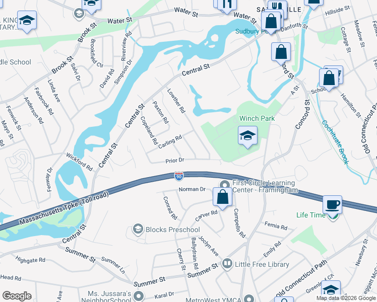 map of restaurants, bars, coffee shops, grocery stores, and more near 7 Maureen Road in Framingham