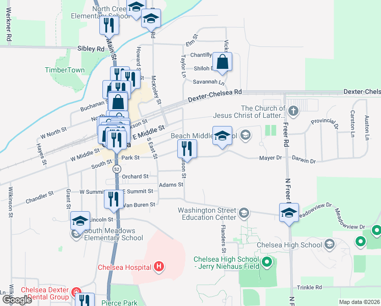 map of restaurants, bars, coffee shops, grocery stores, and more near 215 Madison Street in Chelsea